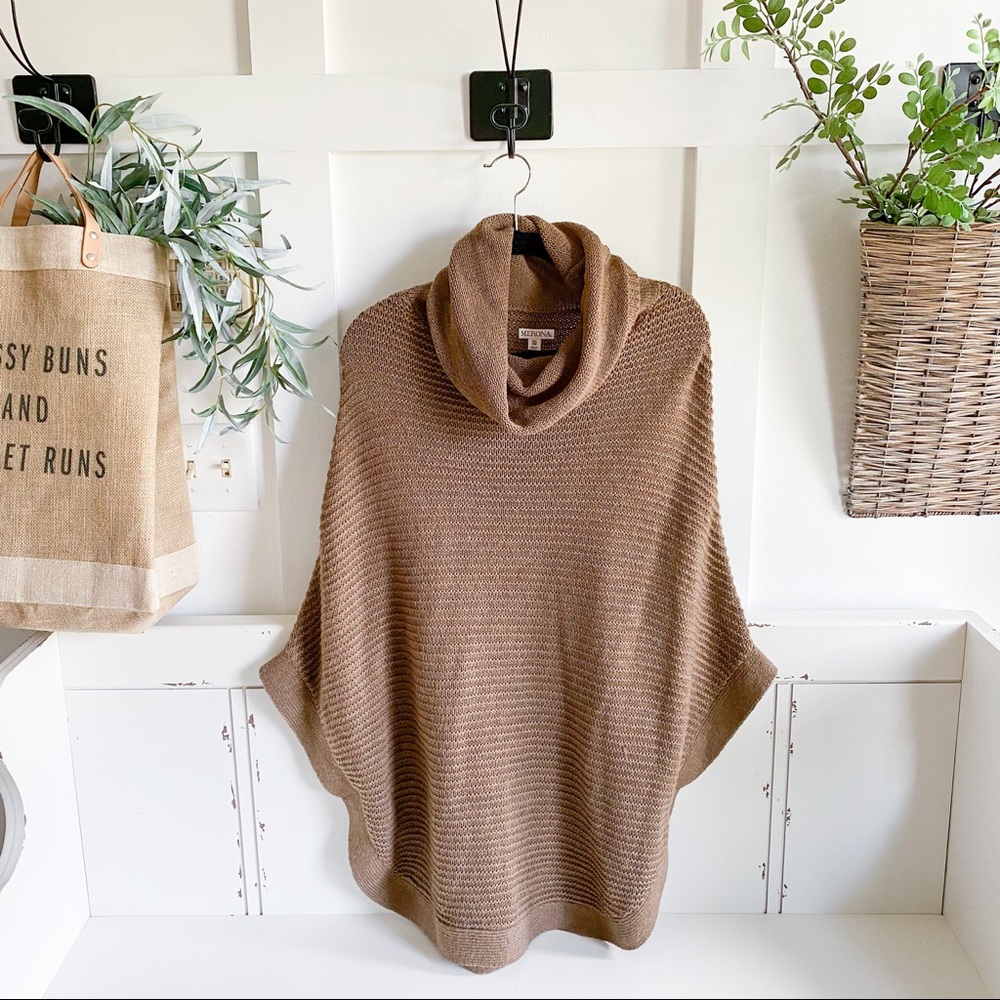 Brown poncho style sweater with turtleneck